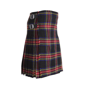 Scottish Black Stewart Tartan Kilt 8 Yards With Box Pleats Medium Weight 13oz Leather Straps